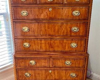 Drexel Yorkshire Yew wood banded ebony king bedroom set 
King size bed, dresser, highboy, 2- Nightstands