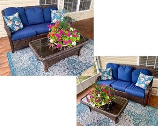Wicker rattan indoor / outdoor patio Sofa and coffee table