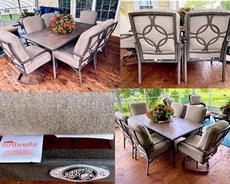 Patio set Cast aluminum outdoor patio dining table and chairs with Sunbrella cushions 