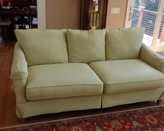 Custom Clayton Marcus Green Striped Sofa