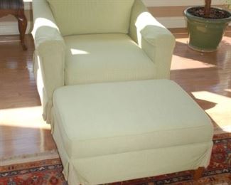 Custom Clayton Marcus Green Striped Chair & Ottoman