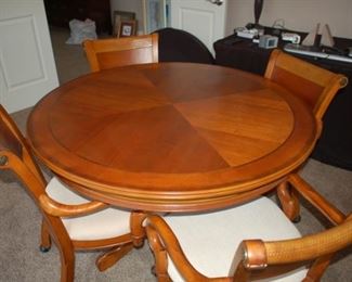 Beautiful Game table with 4 upholstered rolling chairs, poker/card table top included