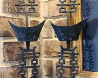 Item # L-12    Pair of Chinese Iron Candle Holders