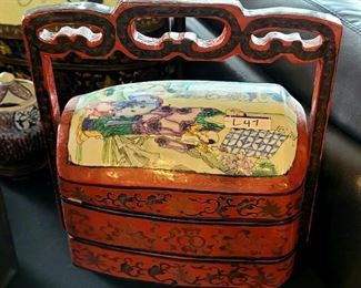 Item # L-47    Chinese 3 Tier Shard Box w/ Antique porcelain Lid