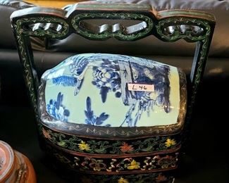 Item # L-46    Chinese Shard Box w/ Antique Porcelain Lid