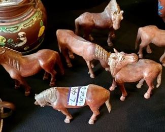 Item # L-49    Set of 6 Hand Carved Horses 