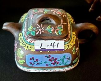Item # L-41    Chinese Yixing Zisha Clay Teapot Enamel and Hand Painted