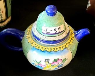 Item # L-39     Chinese Yixing Zisha Clay Teapot Enamel and Hand Painted