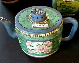 Item # L-34    Chinese Yixing Zisha Clay Teapot Enamel and Hand Painted