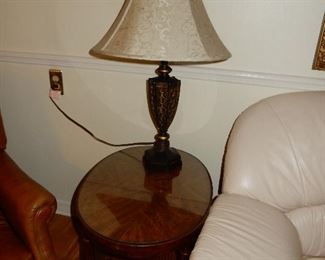 Pair of oval glass top end tables