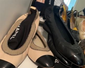 2 pair Chanel ballerina flats w/ slipcovers