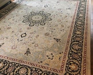 Ivory & Powder Blue Persian Tabriz Traditional Style Black and Burgundy  Borders &  Medallion
12 X 9
