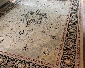 Ivory & Powder Blue Persian Tabriz Traditional Style Black and Burgundy  Borders &  Medallion
12 X 9