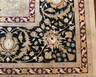 Ivory & Powder Blue Persian Tabriz Traditional Style Black and Burgundy  Borders &  Medallion
12 X 9