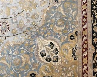 Ivory & Powder Blue Persian Tabriz Traditional Style Black and Burgundy  Borders &  Medallion
12 X 9