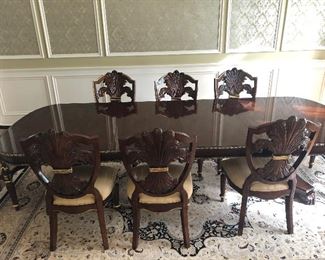 Savoy Collection Dining Table - Century Furniture
Fleur De Lis Parcel Gilt Splat Back Farrington Chairs
Table 80 inches (each leave 22 inches) 48 inches Wide