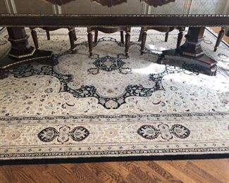 Ivory Persian Tabriz Traditional Style Black Medallion  12 X 9
