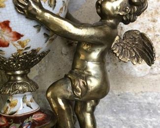 French Style Figural Bronze & Porcelain Clock
