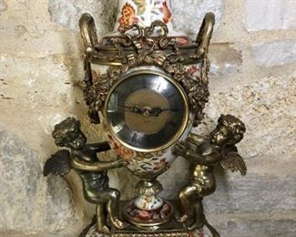 French Style Figural Bronze & Porcelain Clock

