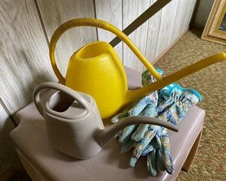 2 Watering Cans and Gloves $7.00