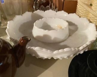 Milk Glass Hobnail Chip and Dip $24.00