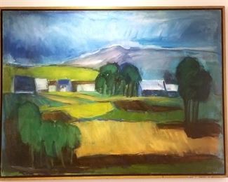 large original Kobrinsky modernist landscape oil on canvas