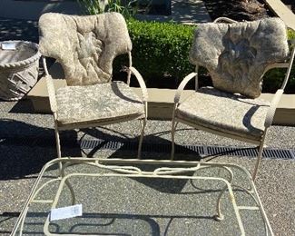 Two iron side chairs sold with dining set  Coffee table sold in next photo