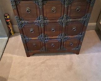 Antique 9 drawer apothecary chest Ca 1895 24.5"w x 16"d x 28"h $600 originally purchased at Pacific Parntership for $1536