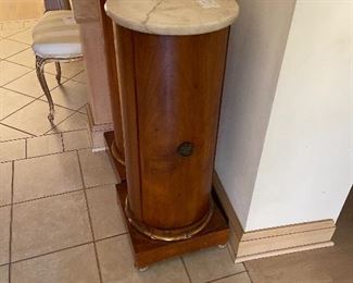 Pair of antique wood and marble commode pot holders $900 fair condition due to marble  14.5"diameter x 37"h