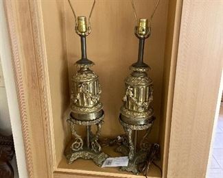 Pair of French antique kerosene lamps converted to electric $1400