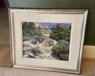 Ned Mueller creek scene $880 or best offer art measures 10.5" x 13.5"