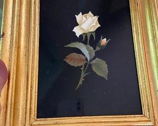 Antique mosaic stone floral in gilt frame $280