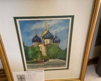 Small signed watercolor - Russian church $120 or best offer