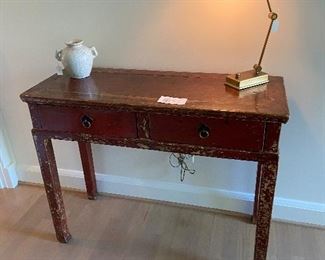 Antque two drawer console table $490  From Glenn Richards 4.5" x 16"d x 32.5"h. other items are for on-site sale Saturday
