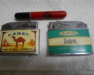 Vintage cigarette lighters....Camel, Salem and Cotton Belt Railroad