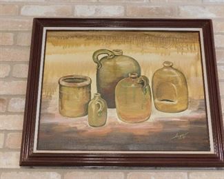 Large painting of Meyer pottery by Arlene Schirmer