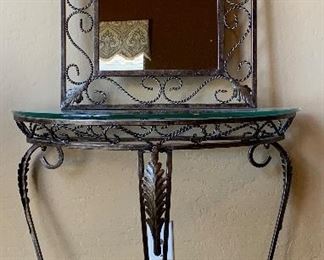 Iron Accent Table w Matching Mirror and Lamp
