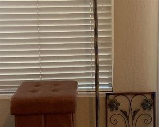 2 Storage Ottomans, Floor Lamp, Metal Wall Art