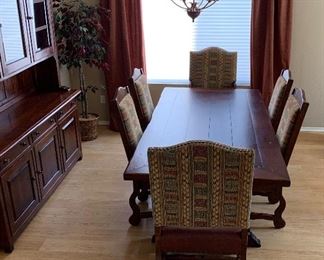 Gorgeous Fiesta Furnishings Trestle Table w Iron Accents, 2 Arm Chairs, 4 Side Chairs  and Matching Buffet