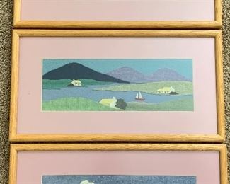 Set/3 Vintage Irish Tweed Fabric Art
