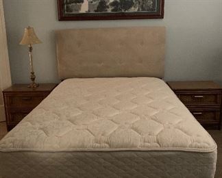 Full Bedframe w Upholstered Headboard, 2 Nightstands and