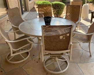 Patio Table w 6 Chairs (including 4 Swivel Rocking Chairs & 2 Slingback Chairs)