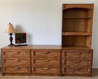 Vintage 6-Drawer Dresser and 3-Drawer Dresser w Bookcase and 2 Nightstands