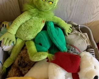 Assorted Stuffed Animals; Grinch