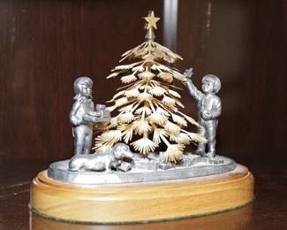 Limited Edition Michael Ricker Pewter Sculpture of children decorating a Christmas Tree
