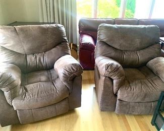 pair of matching leather recliners by La-Z-Boy