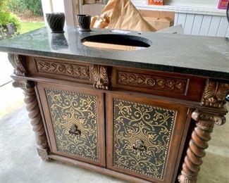 Black marble top vanity 47.6” wide by 22” deep by 36” tall