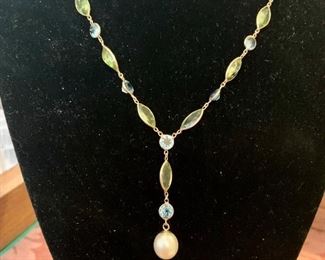 14k gold, citrine, peridot, & pearl necklace