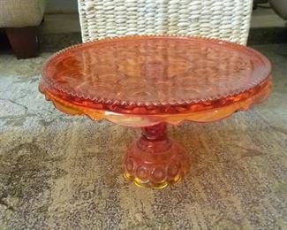 Amberina glass Daisy & Buttons cake/serving plate