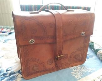 Hand-tooled leather bag/satchel briefcase w/ handle